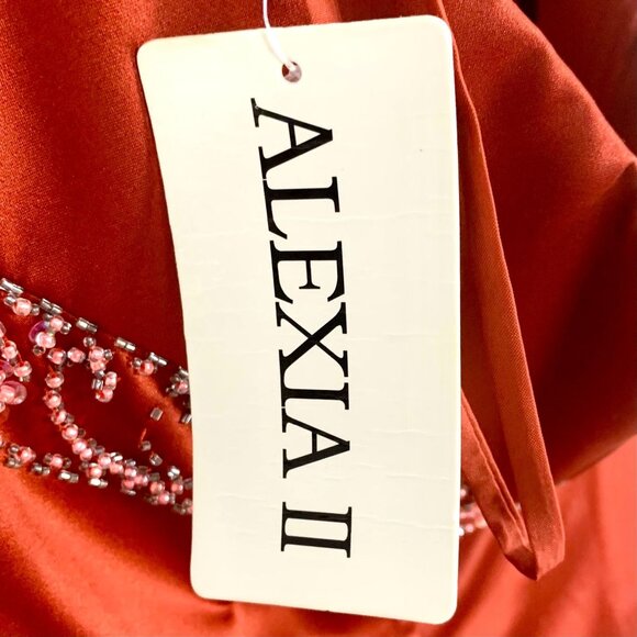 Bronze Satin Strapless Gown Beaded Empire Waist Pleated Bust Bridgerton 14 New - Picture 9 of 12